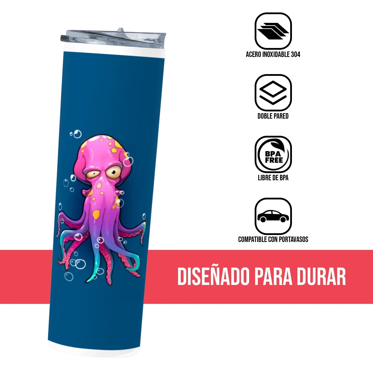 Termo Skinny Tumbler 20 oz de acero inoxidable - Mad Octopus