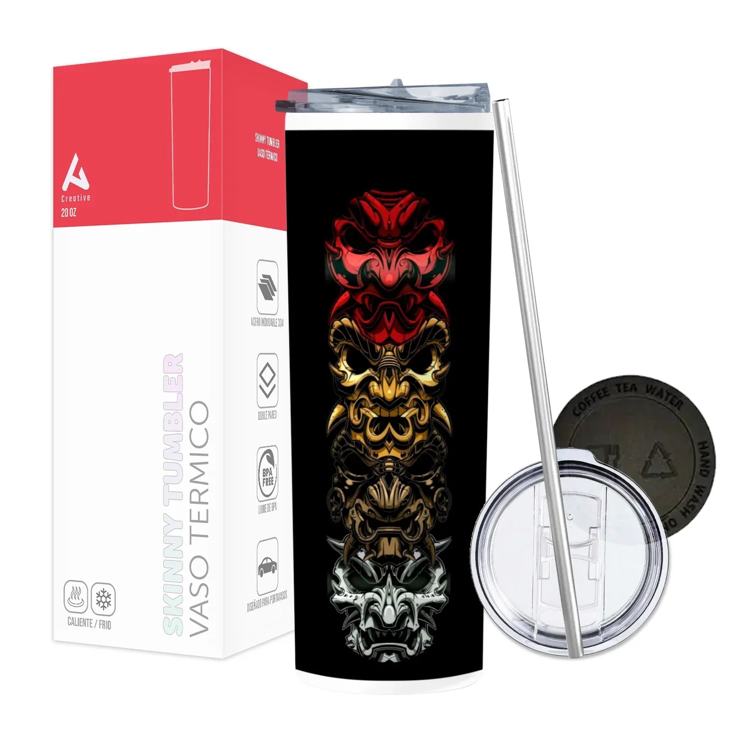 Termo Skinny Tumbler 20 oz de acero inoxidable - Masacaras Samurai