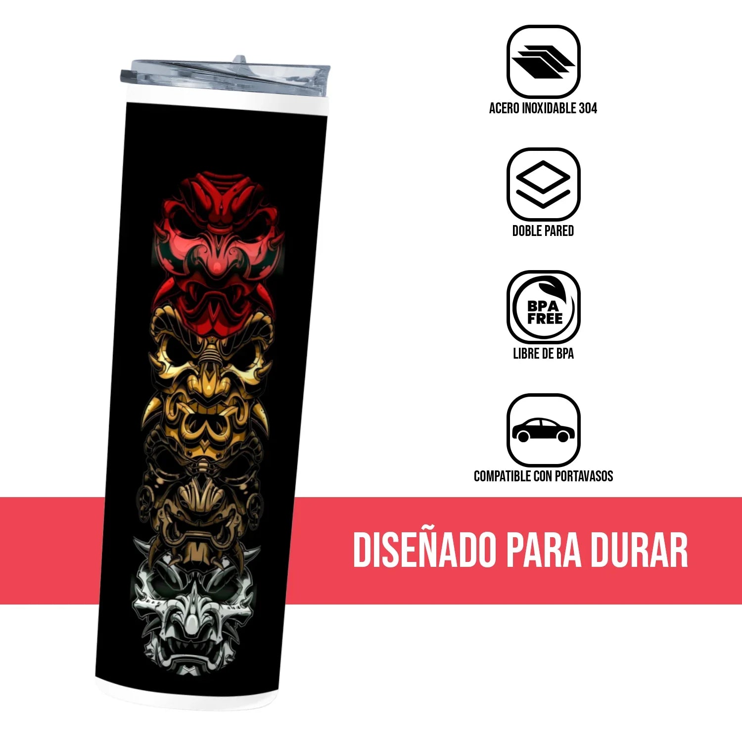 Termo Skinny Tumbler 20 oz de acero inoxidable - Masacaras Samurai