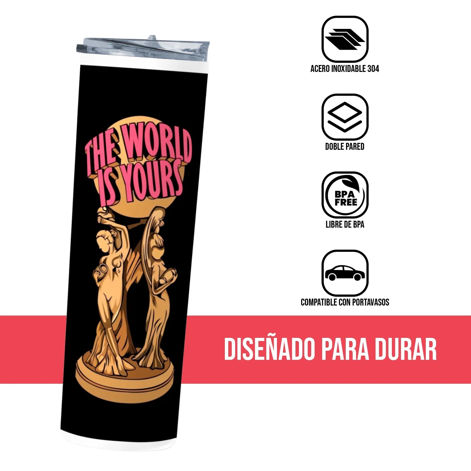 Termo Skinny Tumbler 20 oz de acero inoxidable - Scarface The World Is Yours