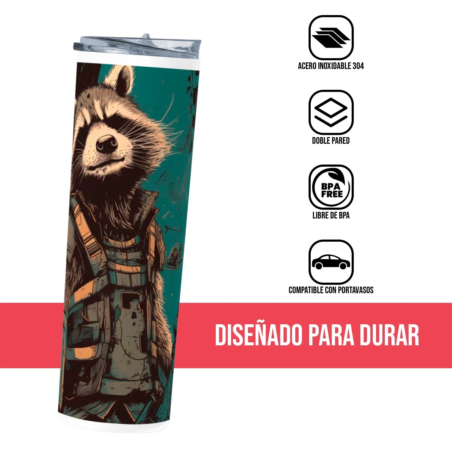 Termo Skinny Tumbler 20 oz de acero inoxidable - Rocket Racoon