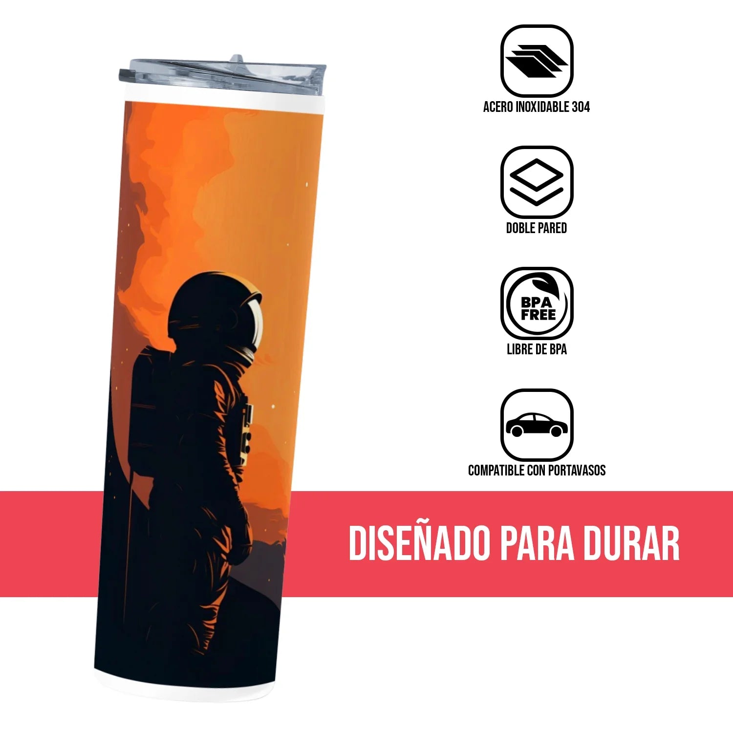 Termo Skinny Tumbler 20 oz de acero inoxidable - Astronauta Luna