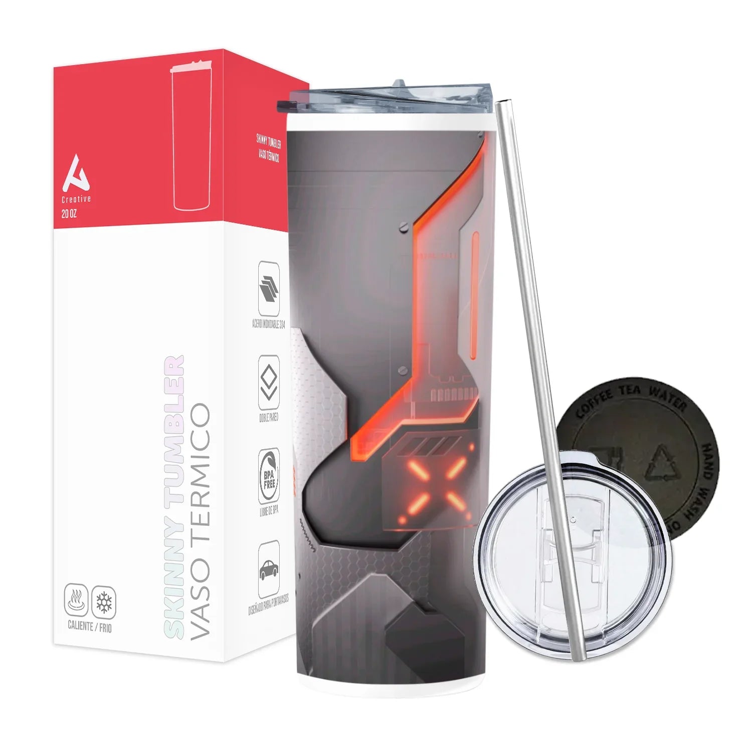 Termo Skinny Tumbler 20 oz de acero inoxidable - Recipiente Futurista