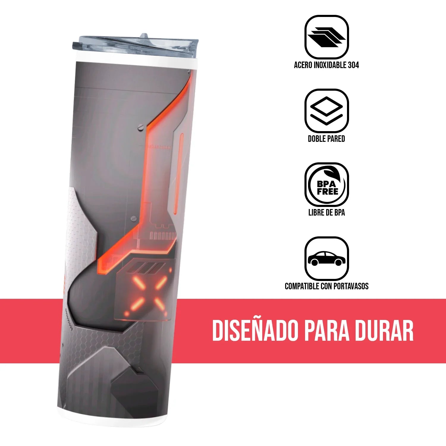 Termo Skinny Tumbler 20 oz de acero inoxidable - Recipiente Futurista