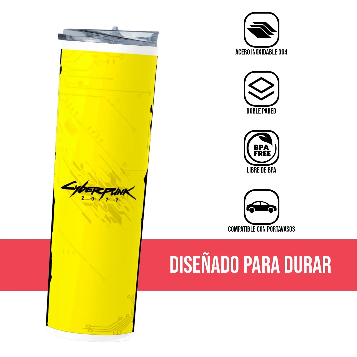 Termo Skinny Tumbler 20 oz de acero inoxidable - Cyberpunk 2077