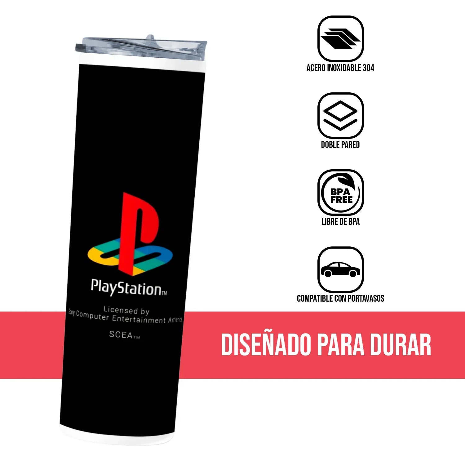 Termo Skinny Tumbler 20 oz de acero inoxidable - Play Station Vintage Logo