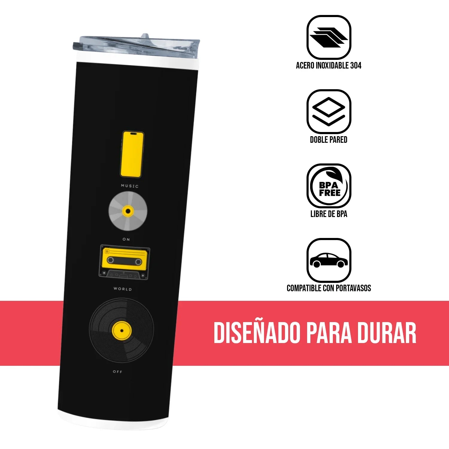 Termo Skinny Tumbler 20 oz de acero inoxidable - Music Love