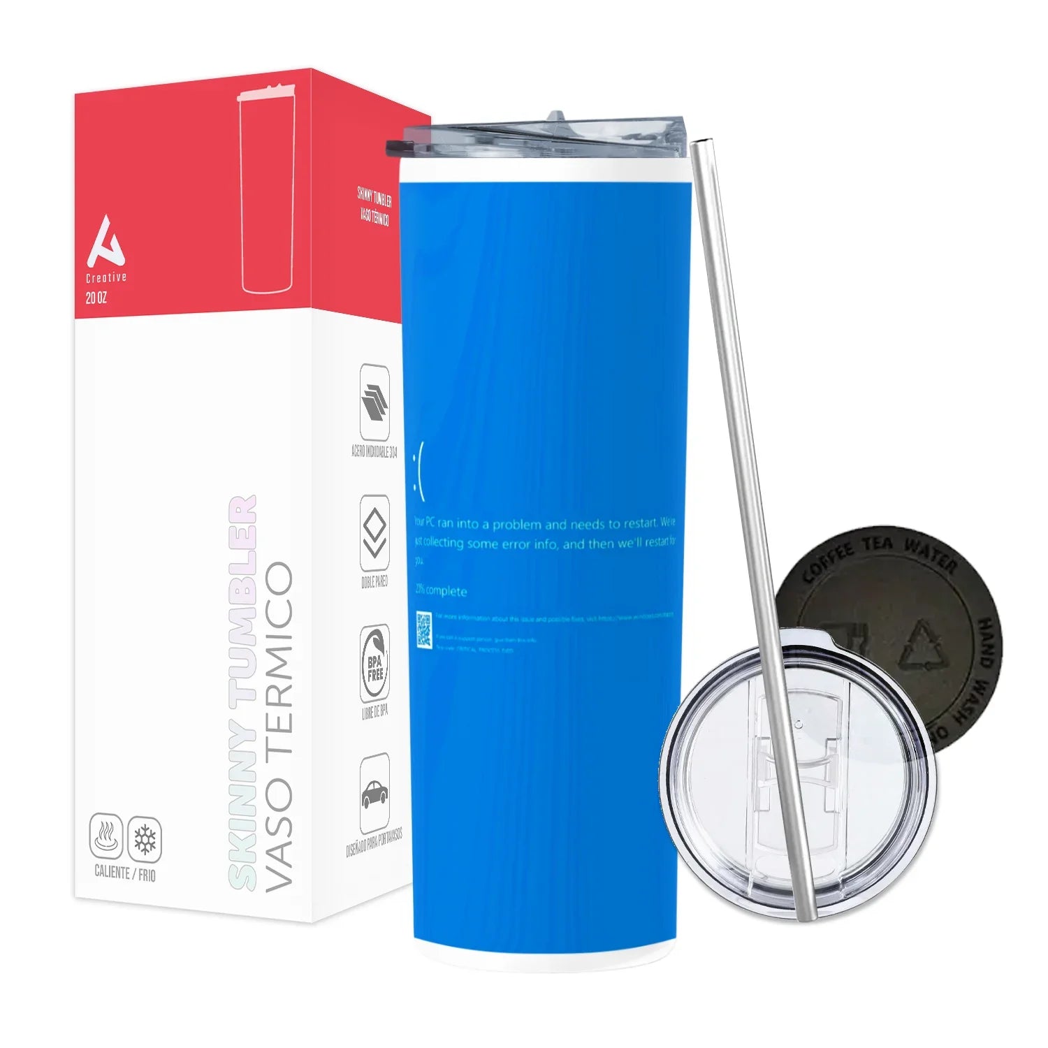 Termo Skinny Tumbler 20 oz de acero inoxidable - Windows Blue Screen