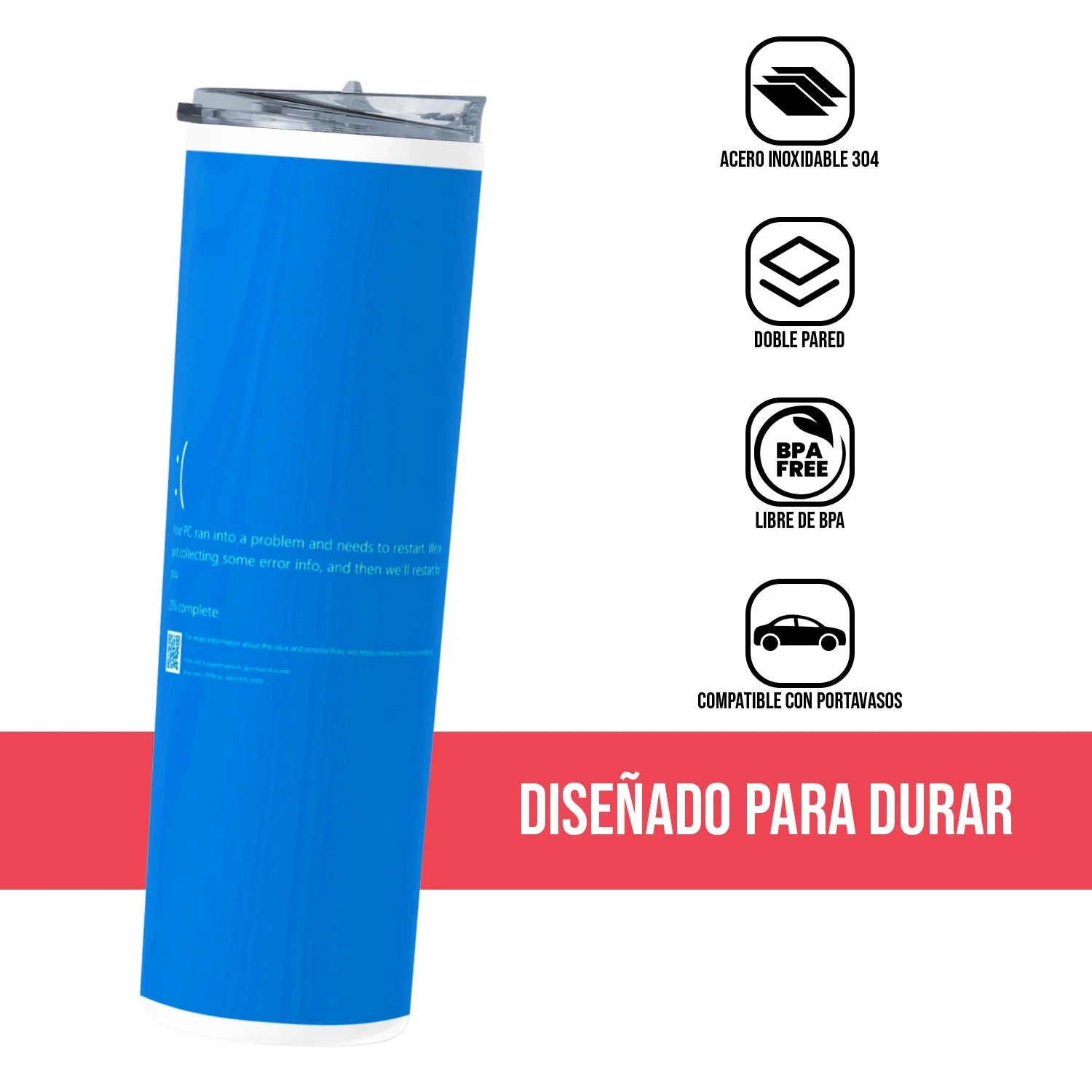 Termo Skinny Tumbler 20 oz de acero inoxidable - Windows Blue Screen