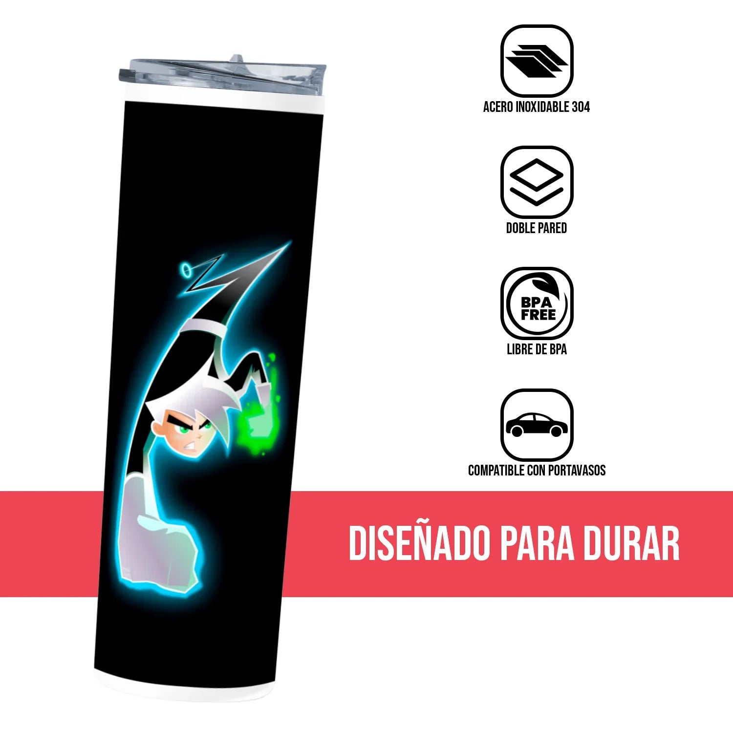 Termo Skinny Tumbler 20 oz de acero inoxidable - Danny Phantom