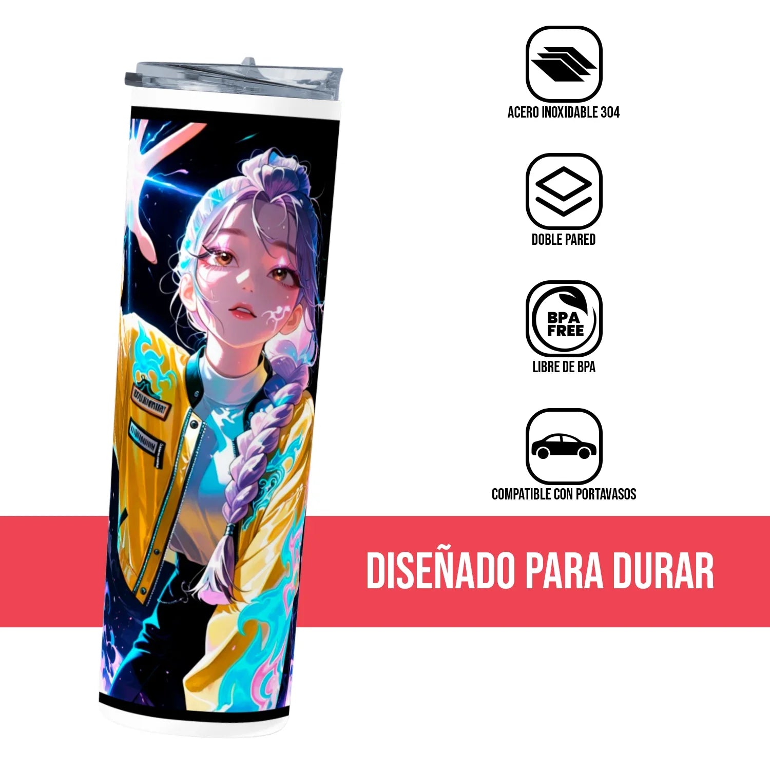 Termo Skinny Tumbler 20 oz de acero inoxidable - Huntrix Rumi