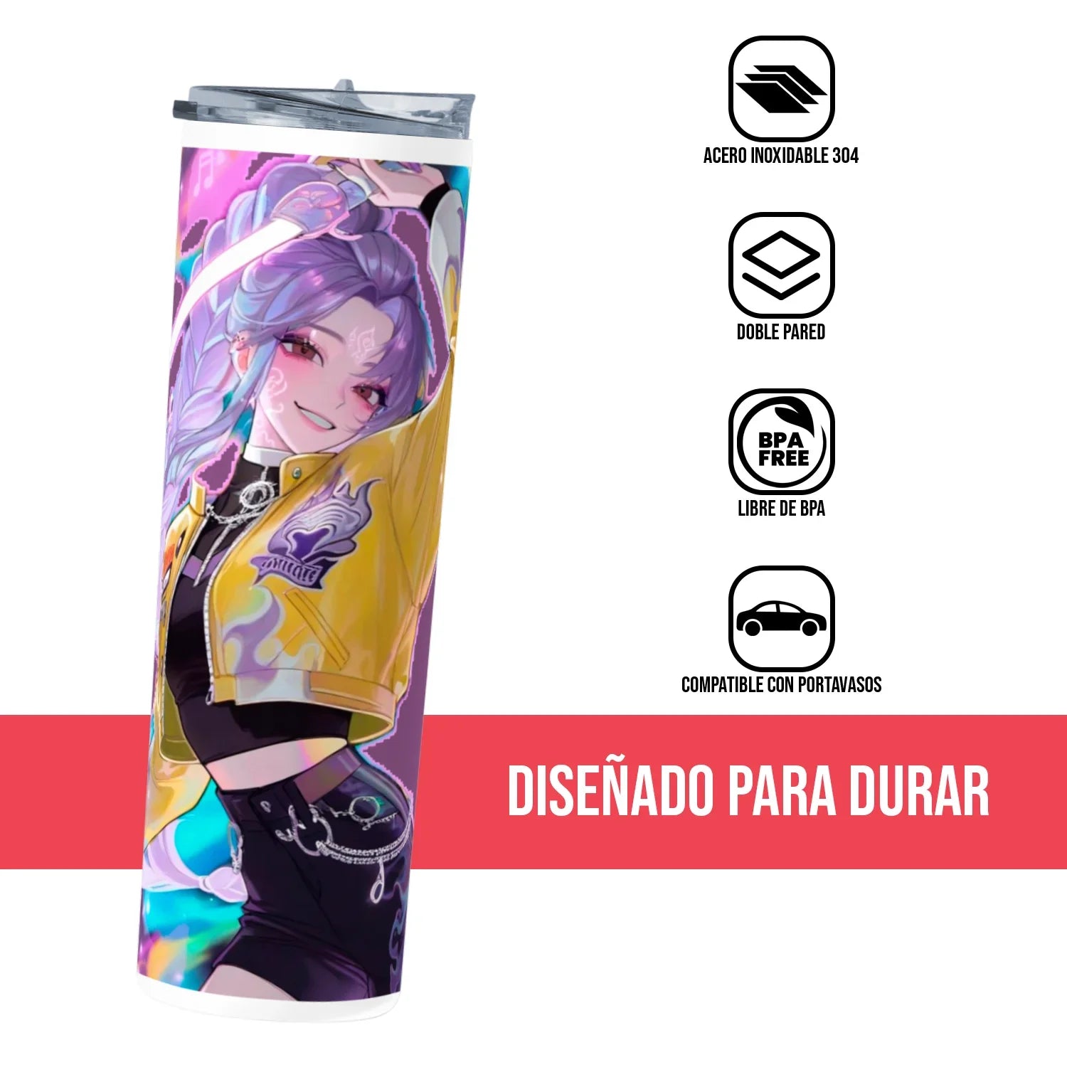 Termo Skinny Tumbler 20 oz de acero inoxidable - Huntrix Rumi 2