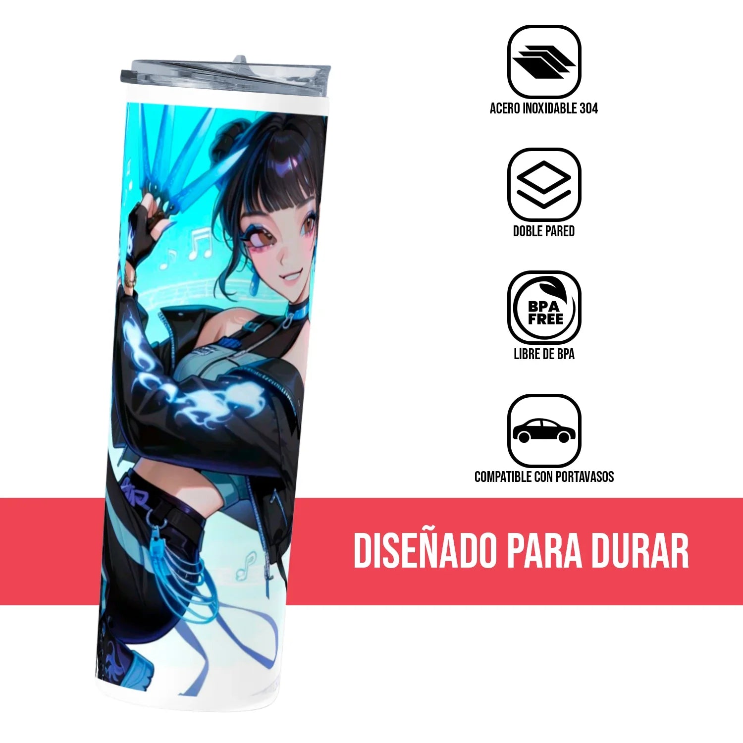 Termo Skinny Tumbler 20 oz de acero inoxidable - Huntrix Zoey