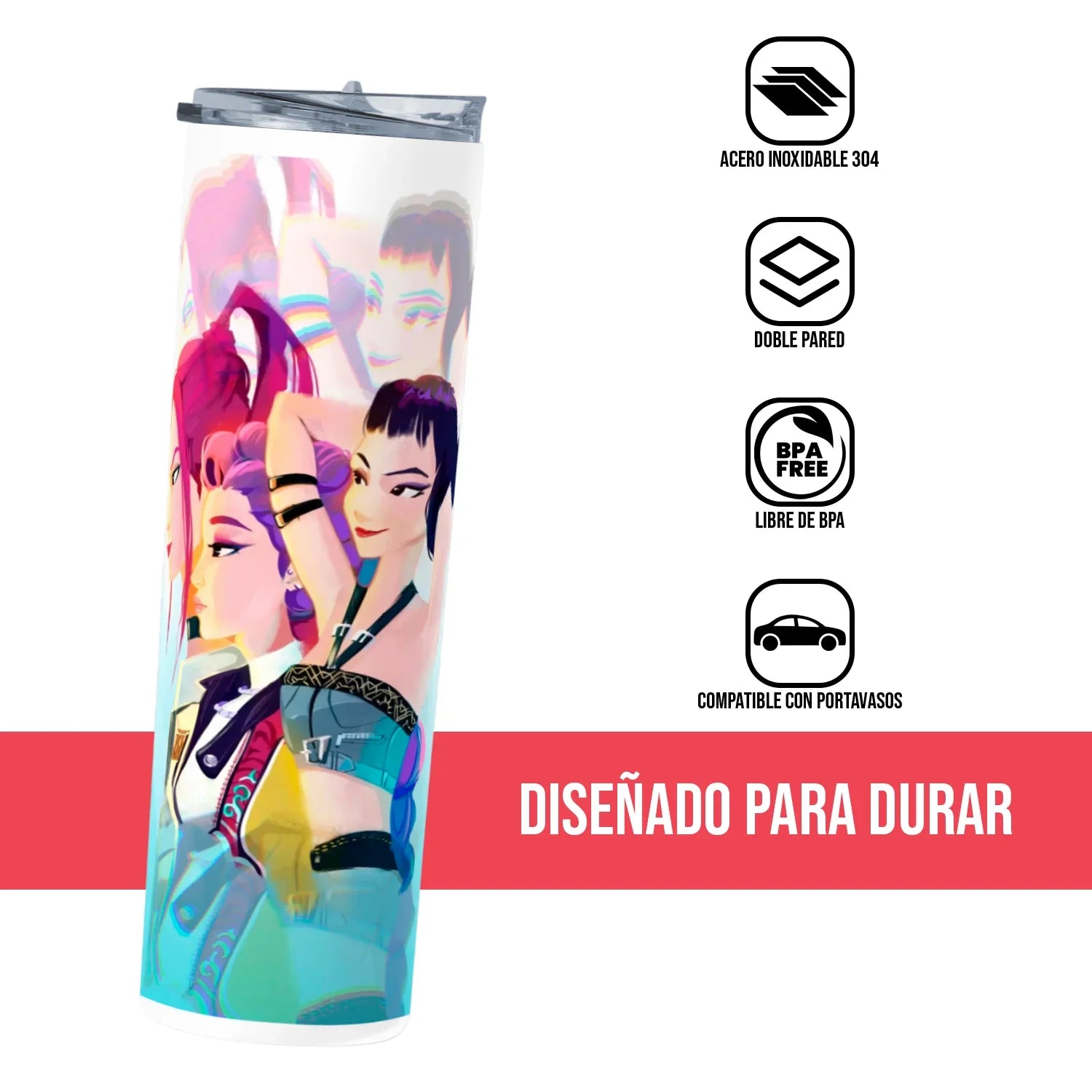 Termo Skinny Tumbler 20 oz de acero inoxidable - Huntrix