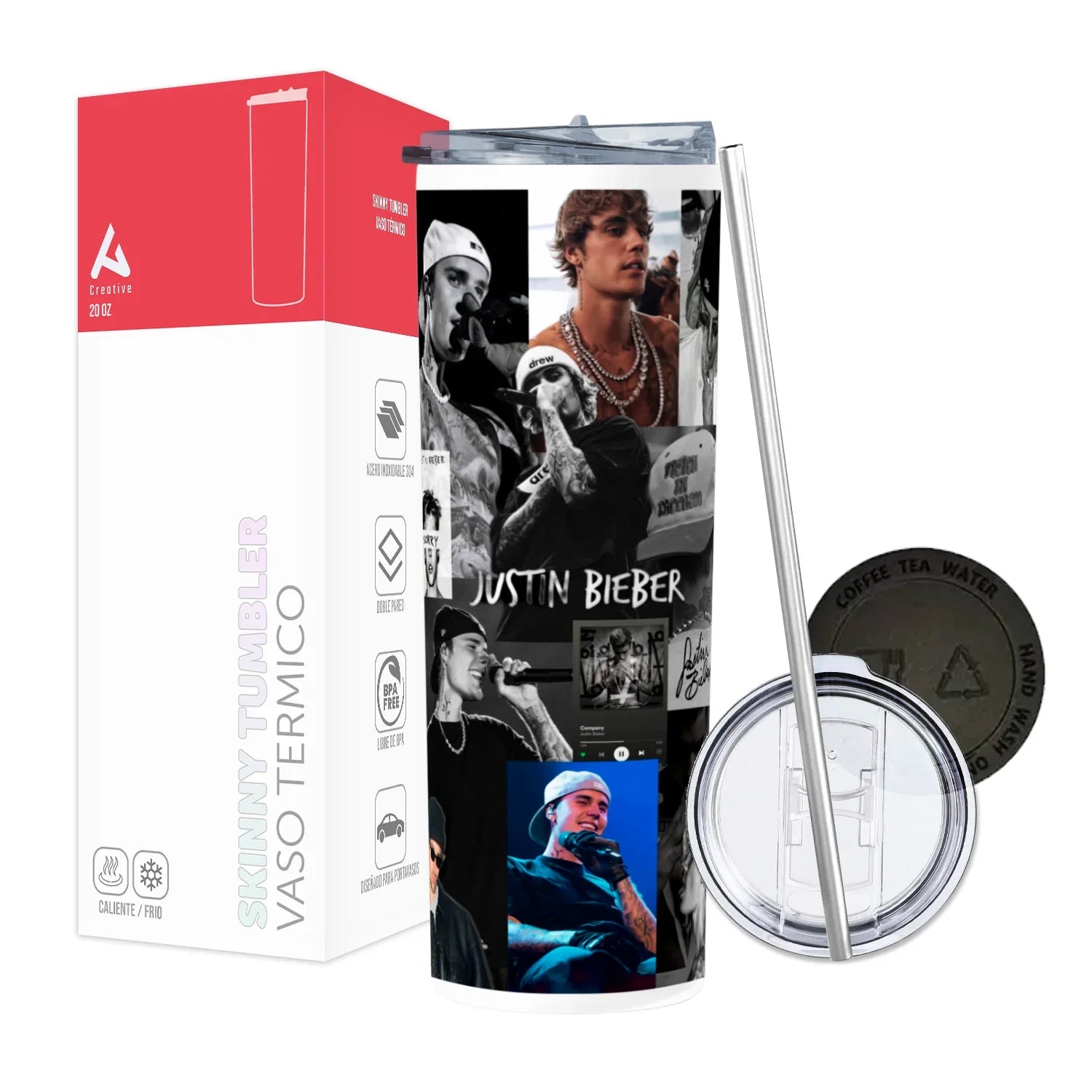 Termo Skinny Tumbler 20 oz de acero inoxidable - Justin Bieberr