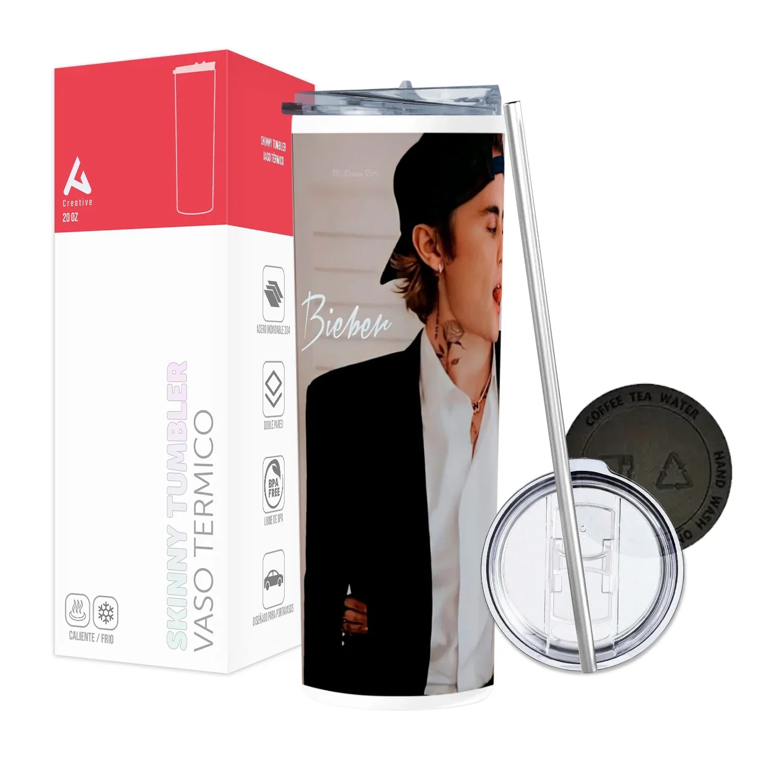 Termo Skinny Tumbler 20 oz de acero inoxidable - Justin Bieber 2