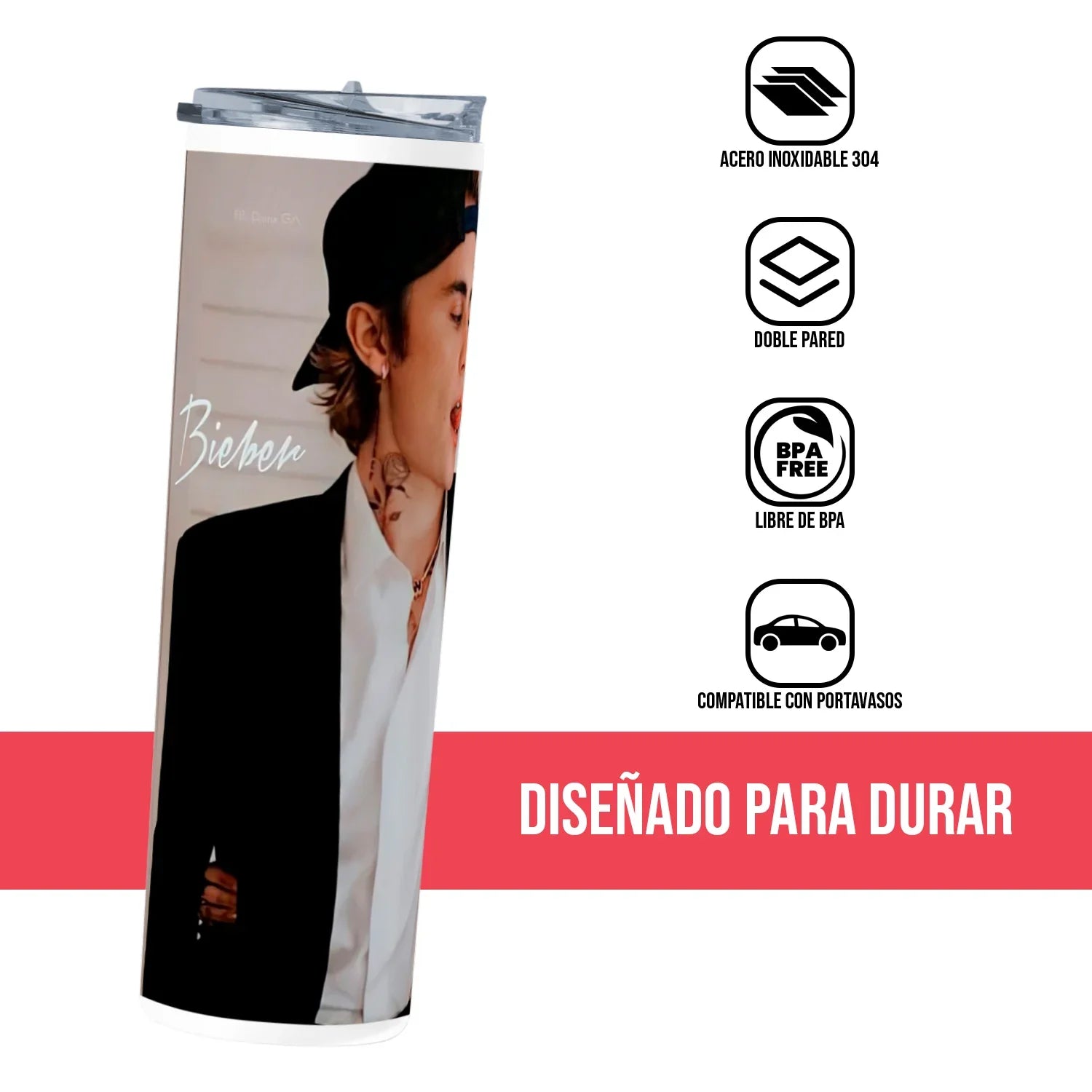 Termo Skinny Tumbler 20 oz de acero inoxidable - Justin Bieber 2
