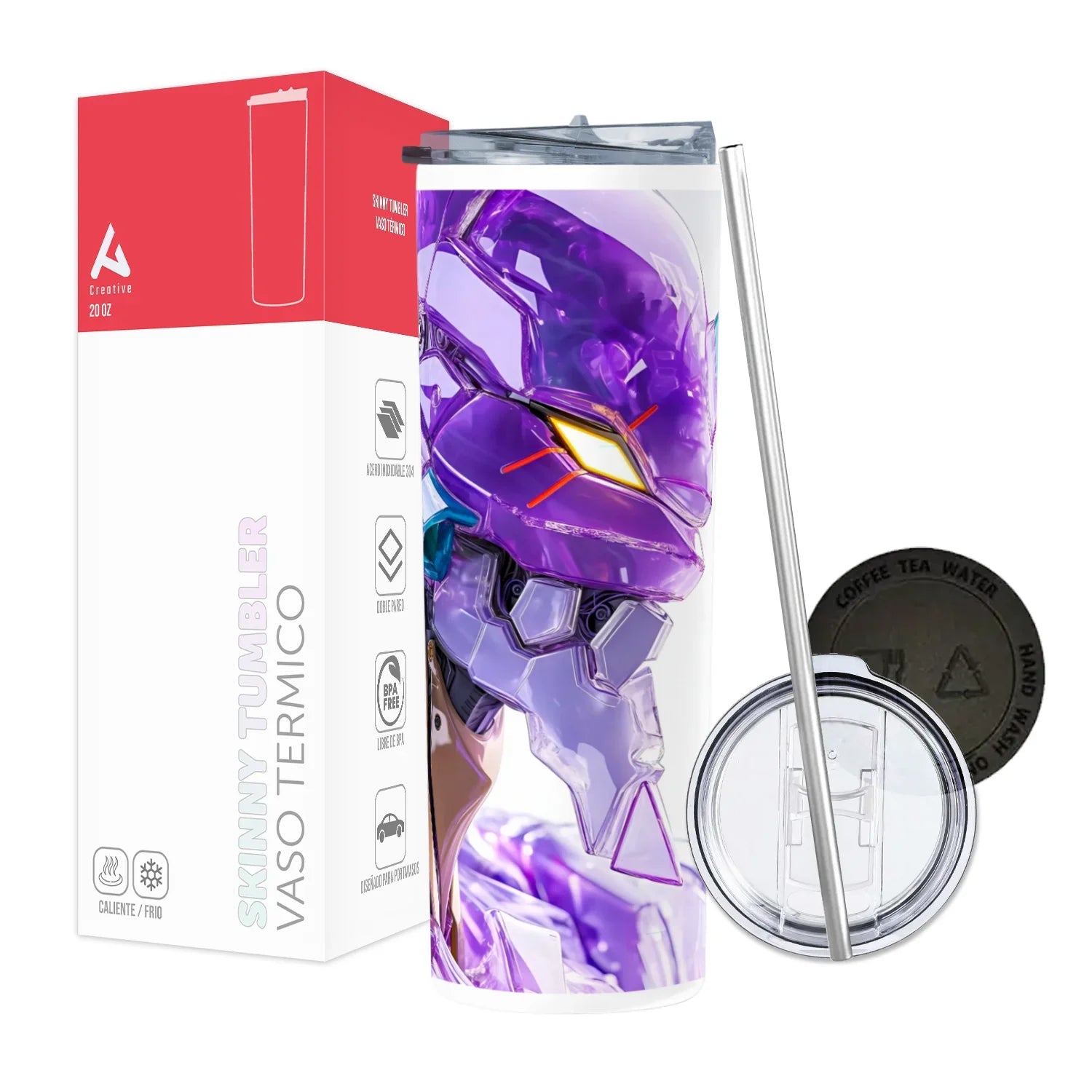 Termo Skinny Tumbler 20 oz de acero inoxidable - Eva 01 Cristal