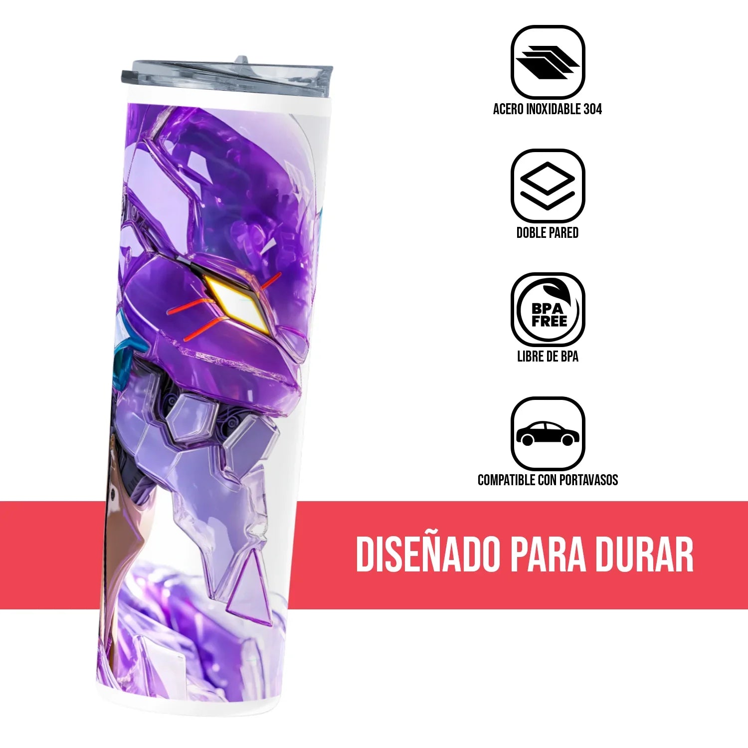 Termo Skinny Tumbler 20 oz de acero inoxidable - Eva 01 Cristal