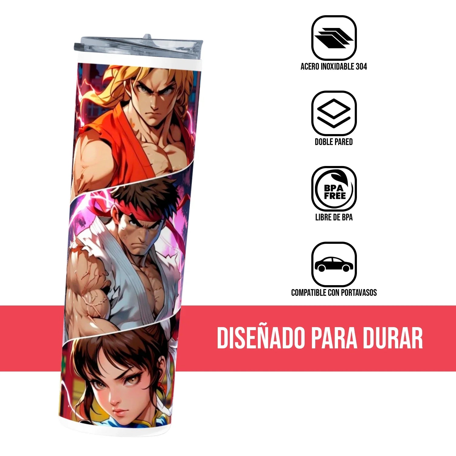 Termo Skinny Tumbler 20 oz de acero inoxidable - Ken Ryu Chun Li