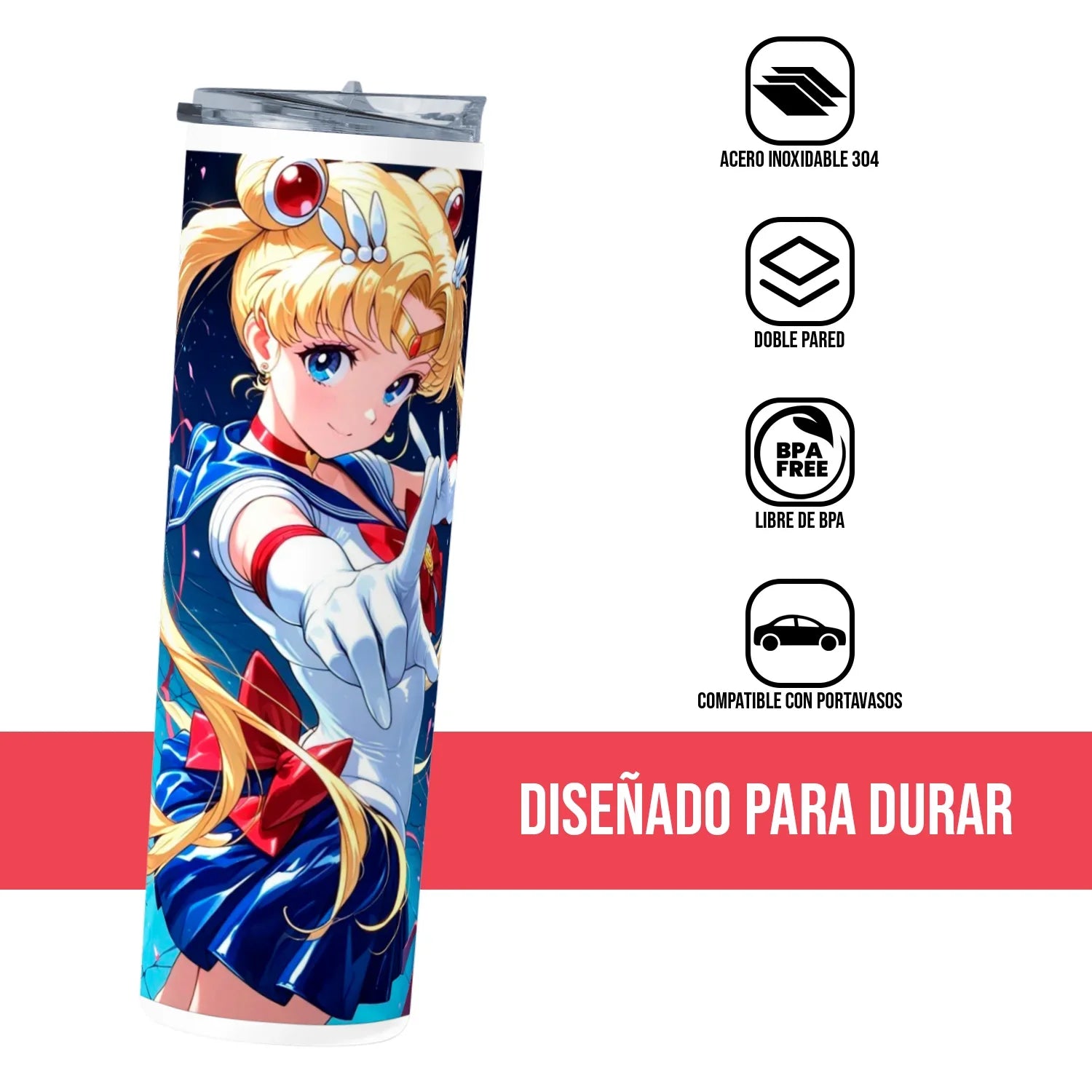 Termo Skinny Tumbler 20 oz de acero inoxidable - Sailor Moon
