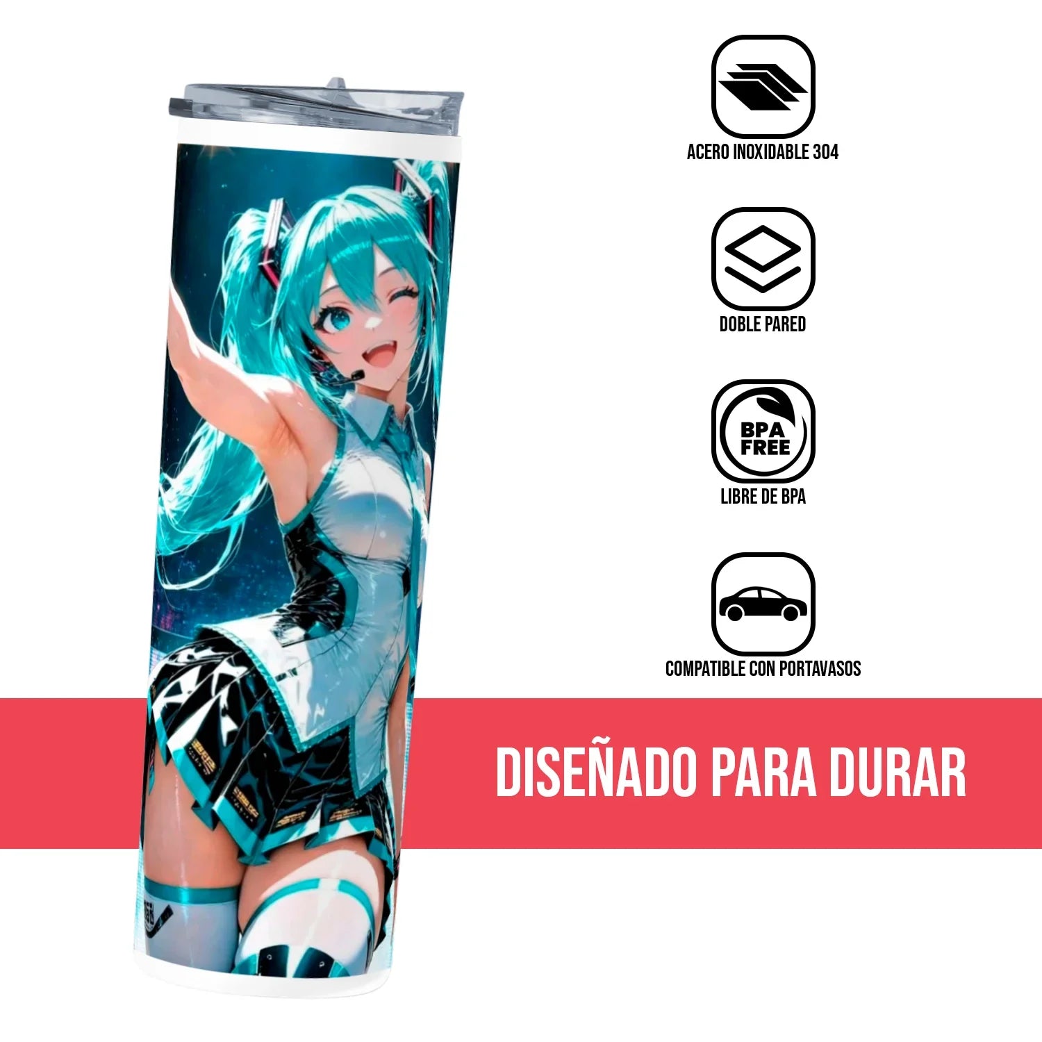 Termo Skinny Tumbler 20 oz de acero inoxidable - Hatsune Miku