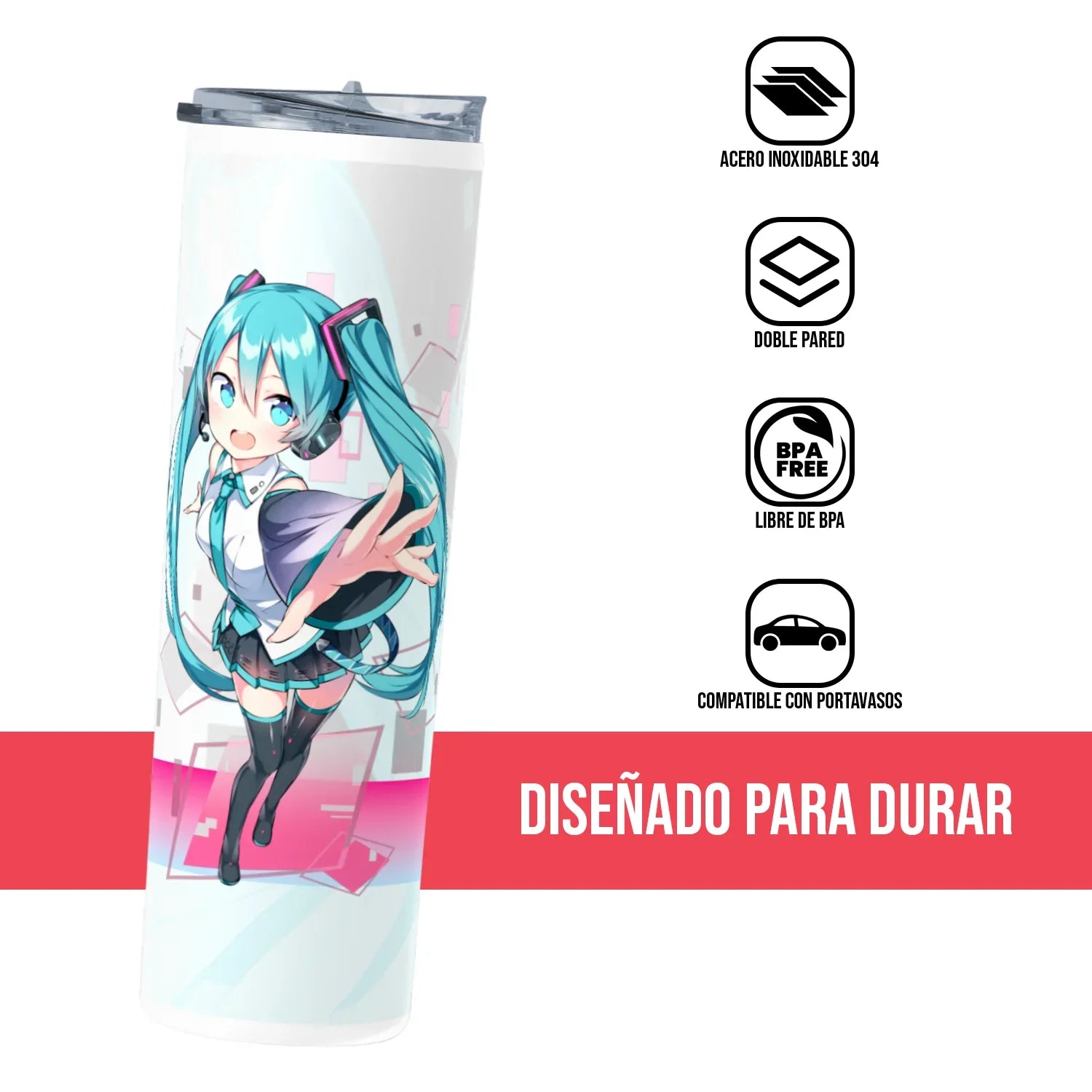 Termo Skinny Tumbler 20 oz de acero inoxidable - Hatsune Miku Diseño