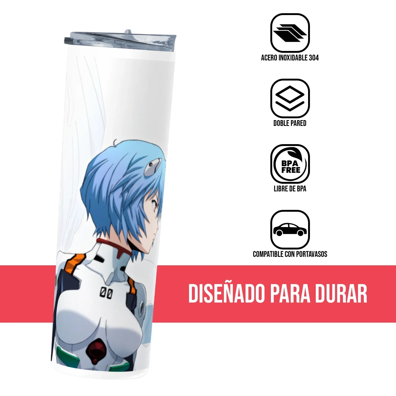 Termo Skinny Tumbler 20 oz de acero inoxidable - Rei Ayanami Evangelion