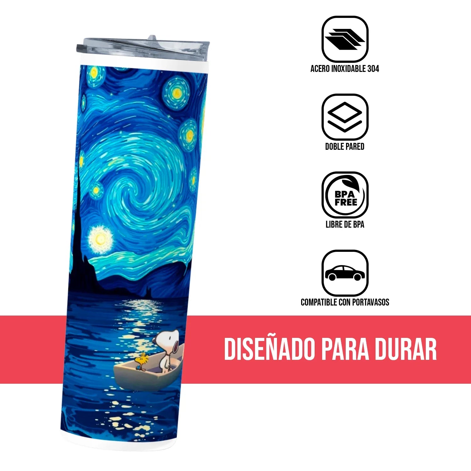 Termo Skinny Tumbler 20 oz de acero inoxidable - Van Gogh Perrito