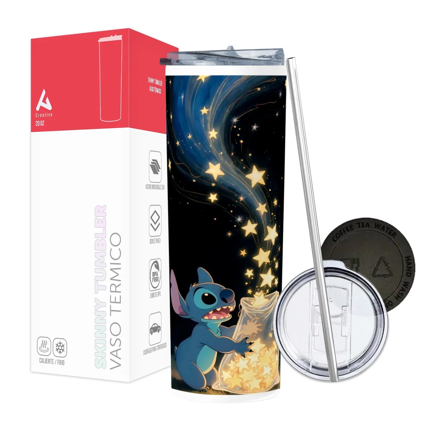 Termo Skinny Tumbler 20 oz de acero inoxidable - Stitch Estrellas