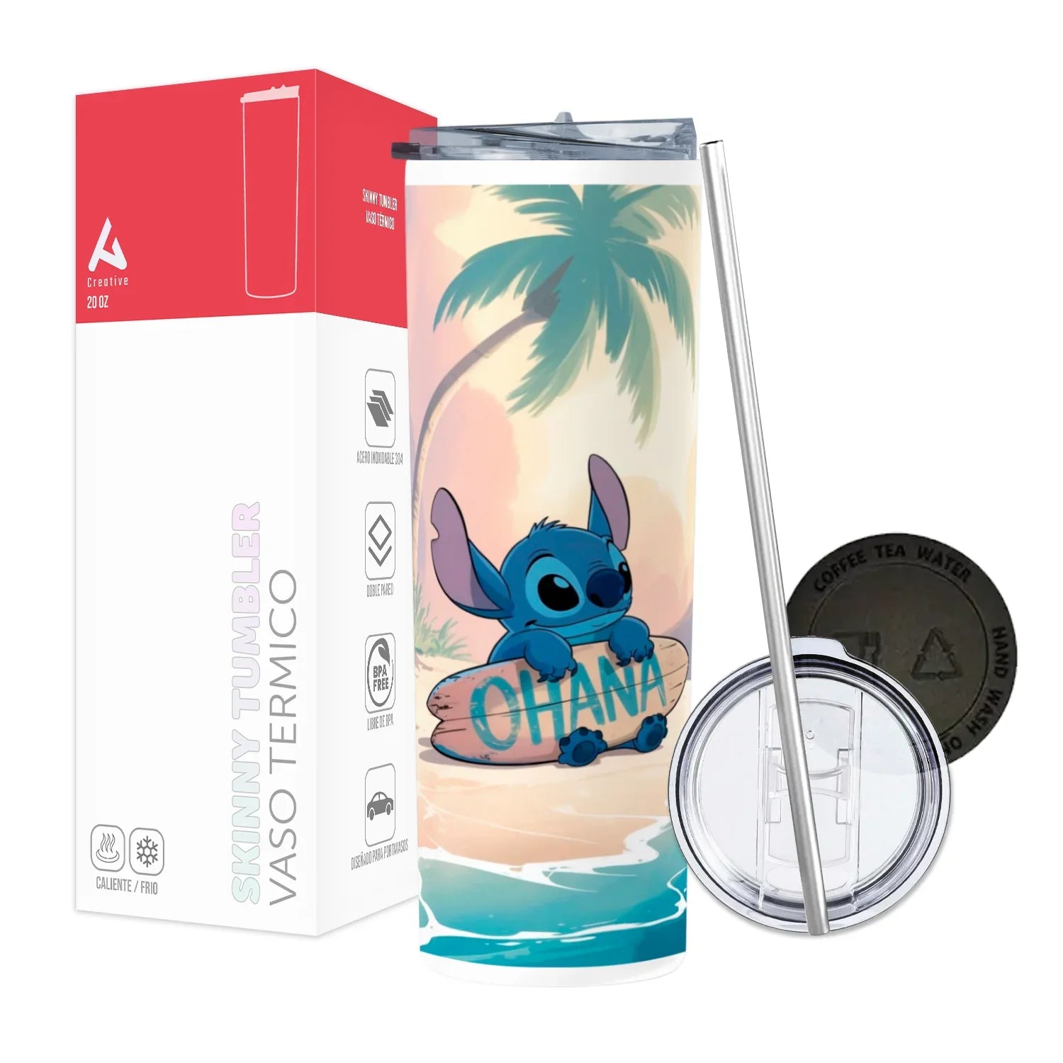 Termo Skinny Tumbler 20 oz de acero inoxidable - Ohana Significa Familia