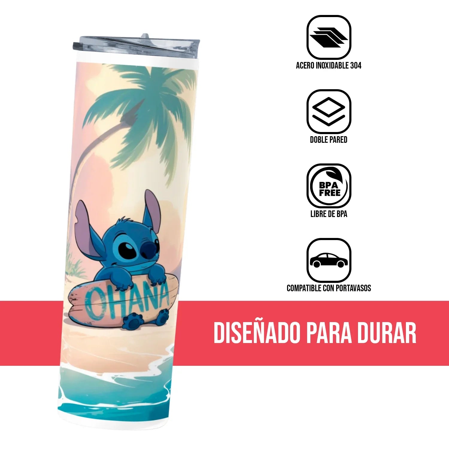 Termo Skinny Tumbler 20 oz de acero inoxidable - Ohana Significa Familia