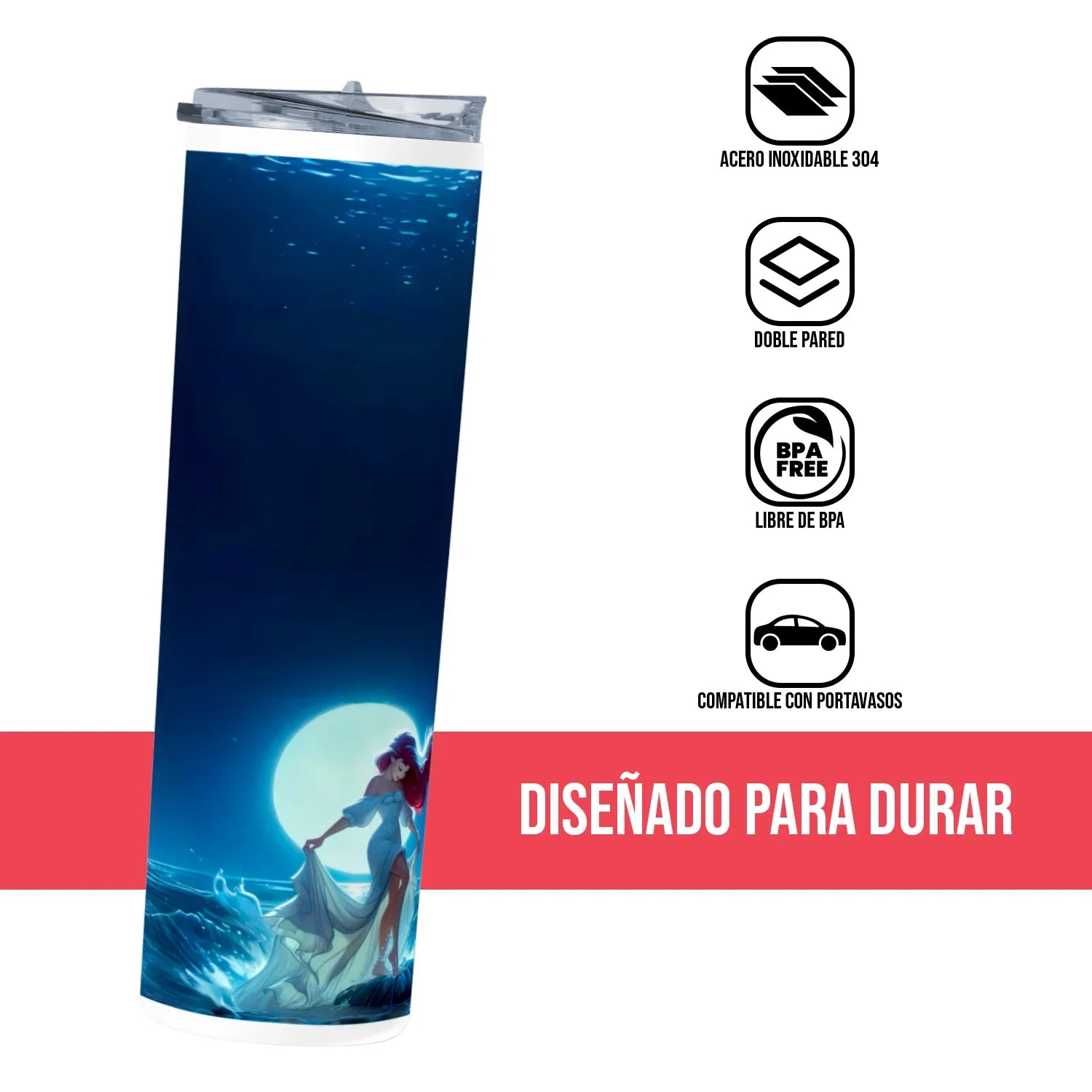 Termo Skinny Tumbler 20 oz de acero inoxidable - Sirenita