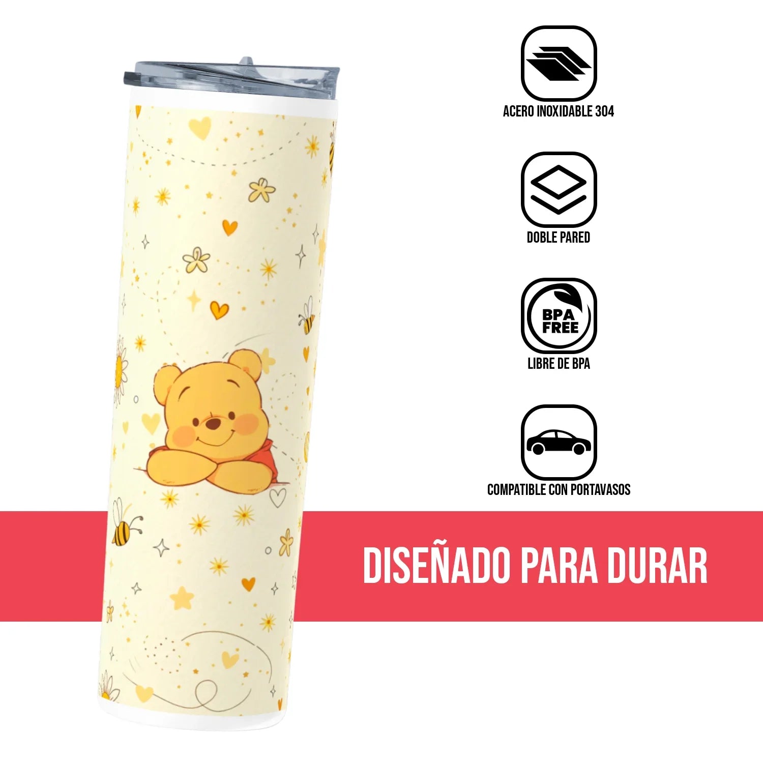 Termo Skinny Tumbler 20 oz de acero inoxidable - Osito Miel