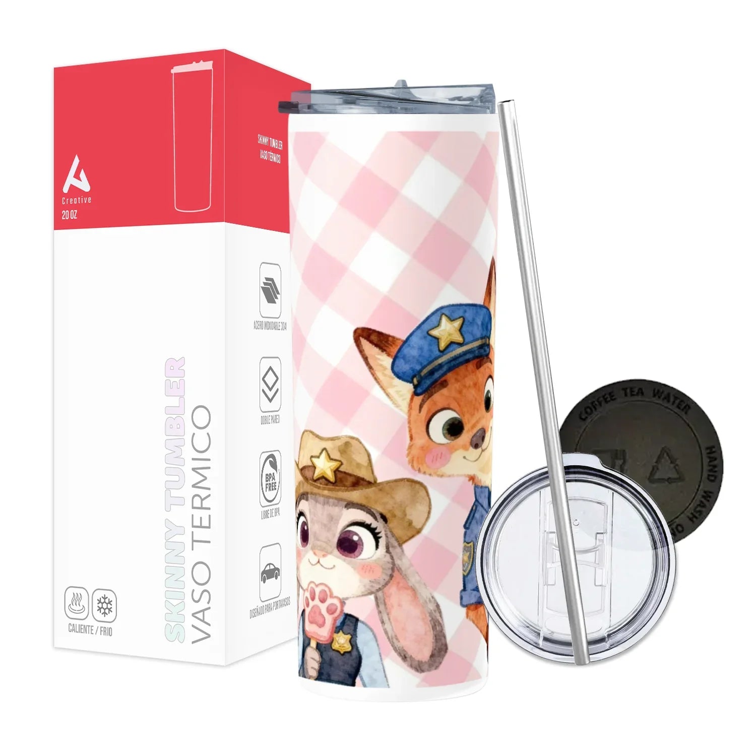Termo Skinny Tumbler 20 oz de acero inoxidable - Conejita Zorrito