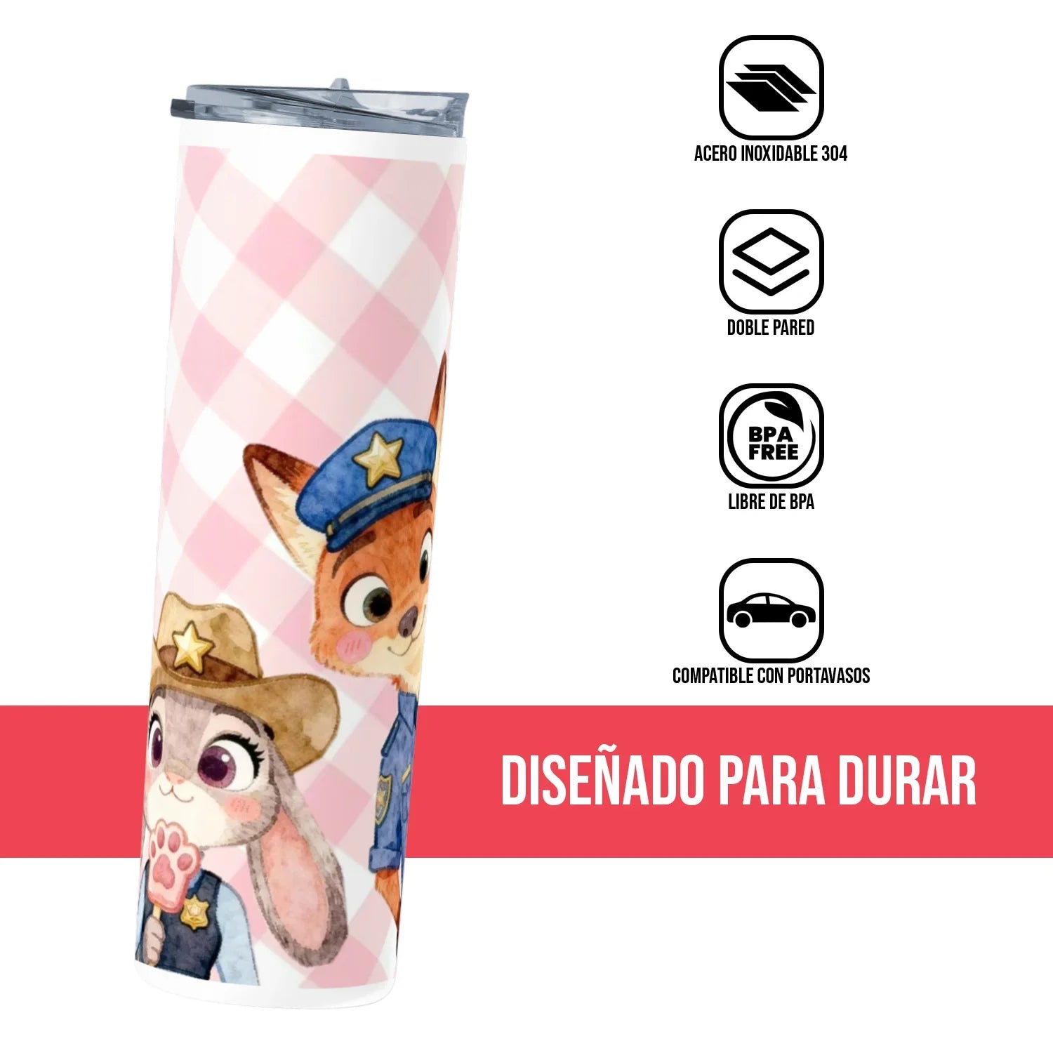 Termo Skinny Tumbler 20 oz de acero inoxidable - Conejita Zorrito
