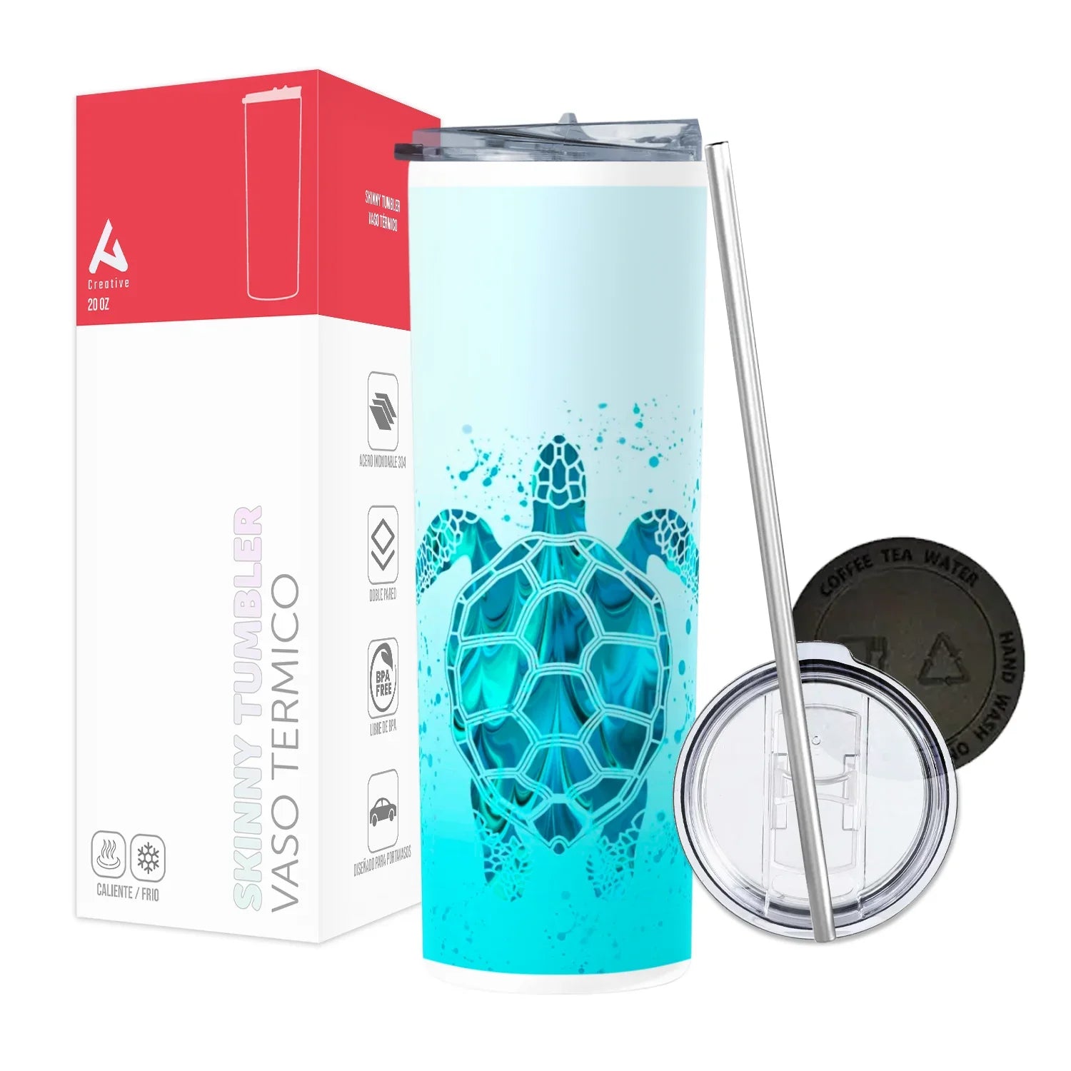 Termo Skinny Tumbler 20 oz de acero inoxidable - Tortuga Azul
