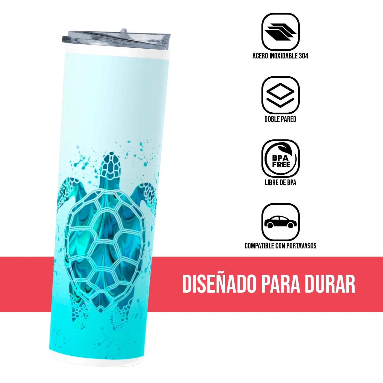 Termo Skinny Tumbler 20 oz de acero inoxidable - Tortuga Azul