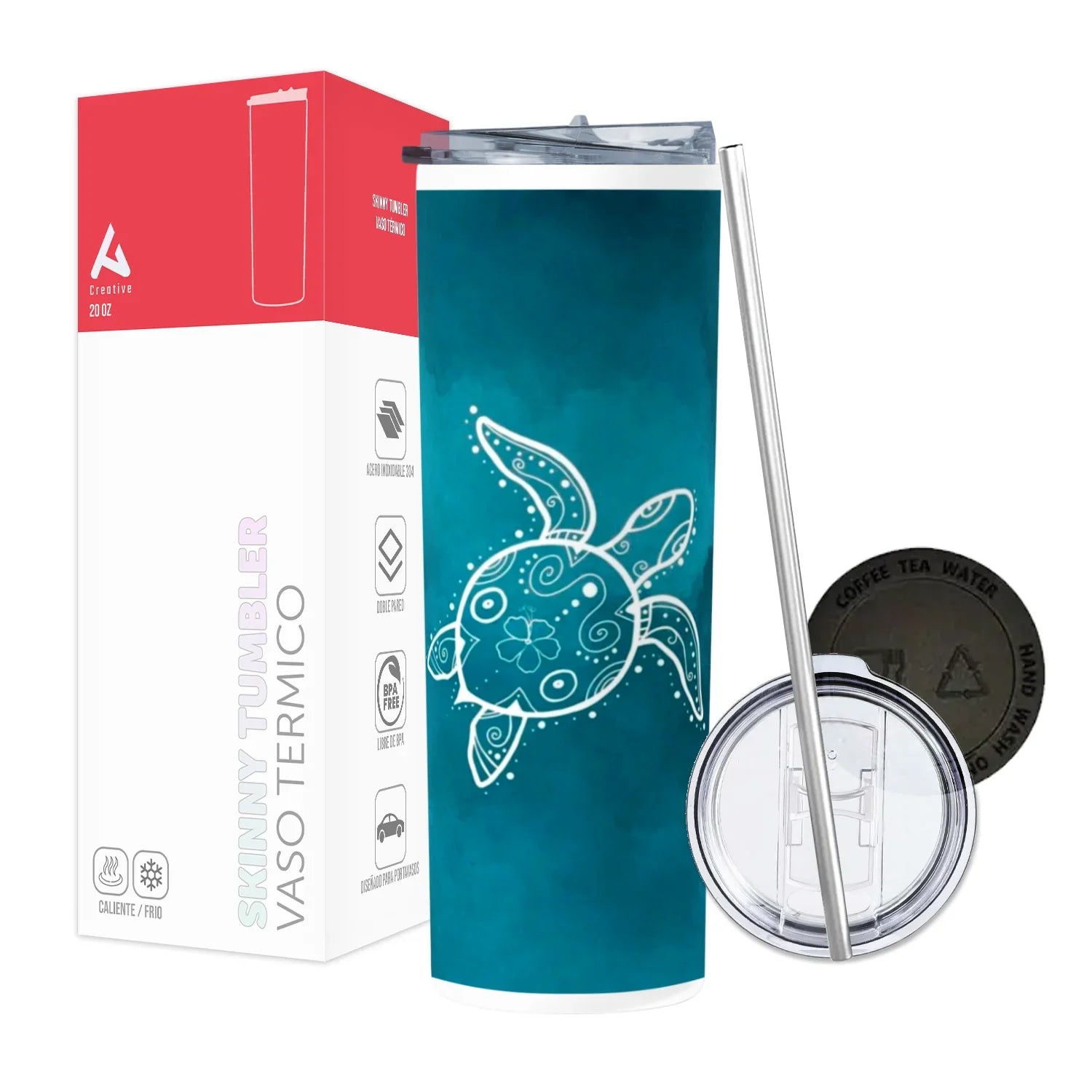 Termo Skinny Tumbler 20 oz de acero inoxidable - Tortuga Azul 02