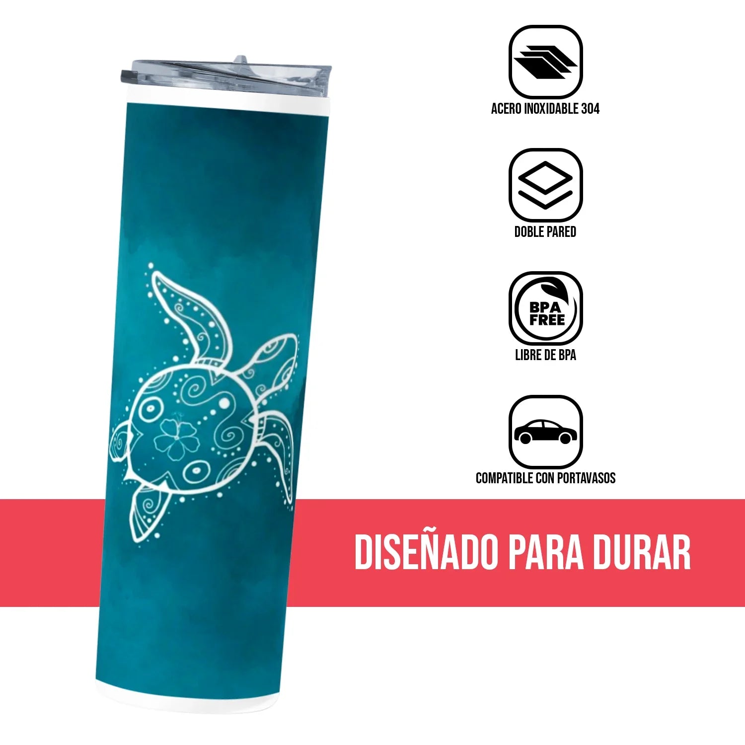 Termo Skinny Tumbler 20 oz de acero inoxidable - Tortuga Azul 02