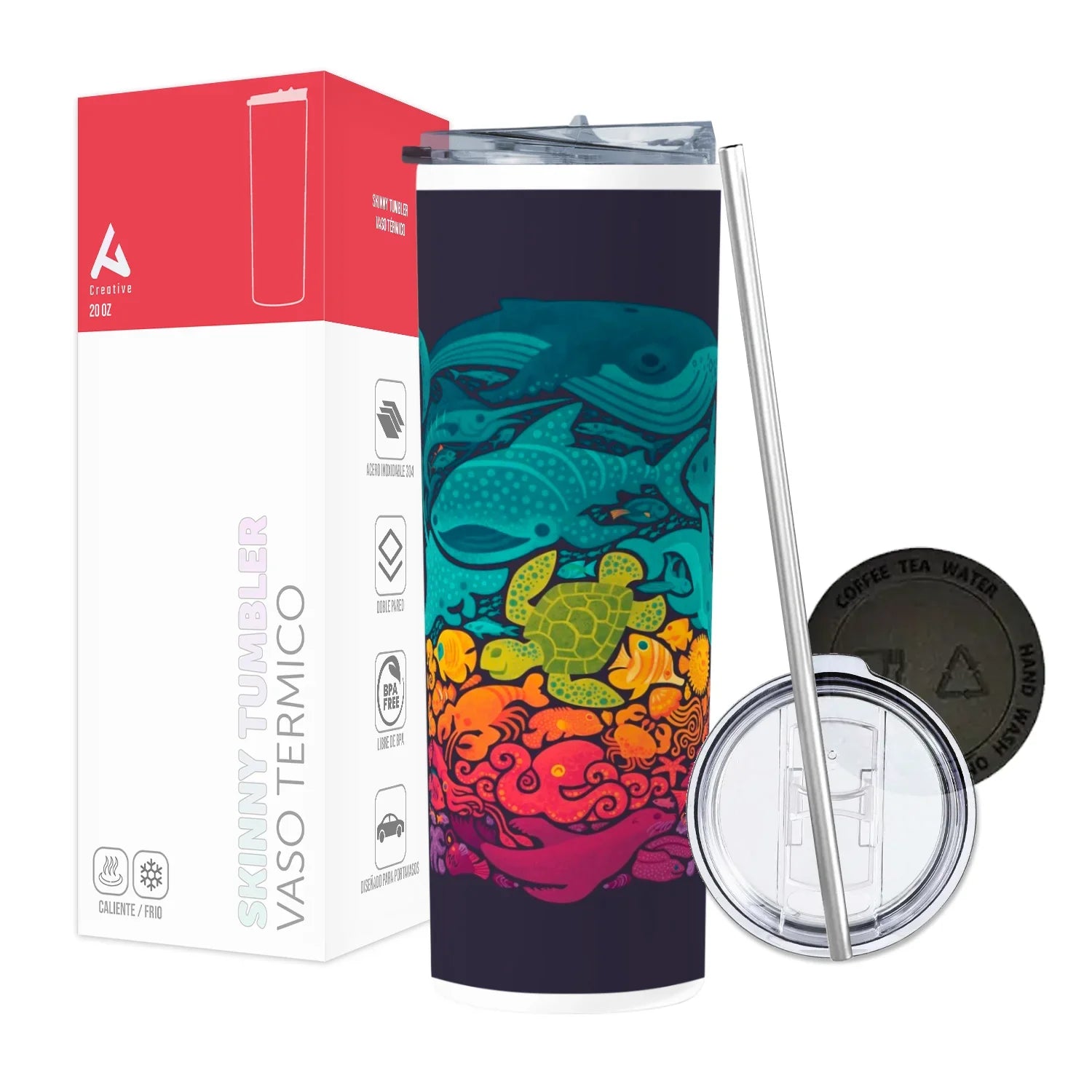Termo Skinny Tumbler 20 oz de acero inoxidable - Vida Marina