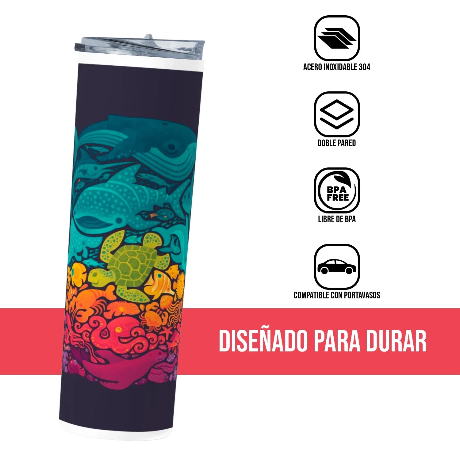 Termo Skinny Tumbler 20 oz de acero inoxidable - Vida Marina
