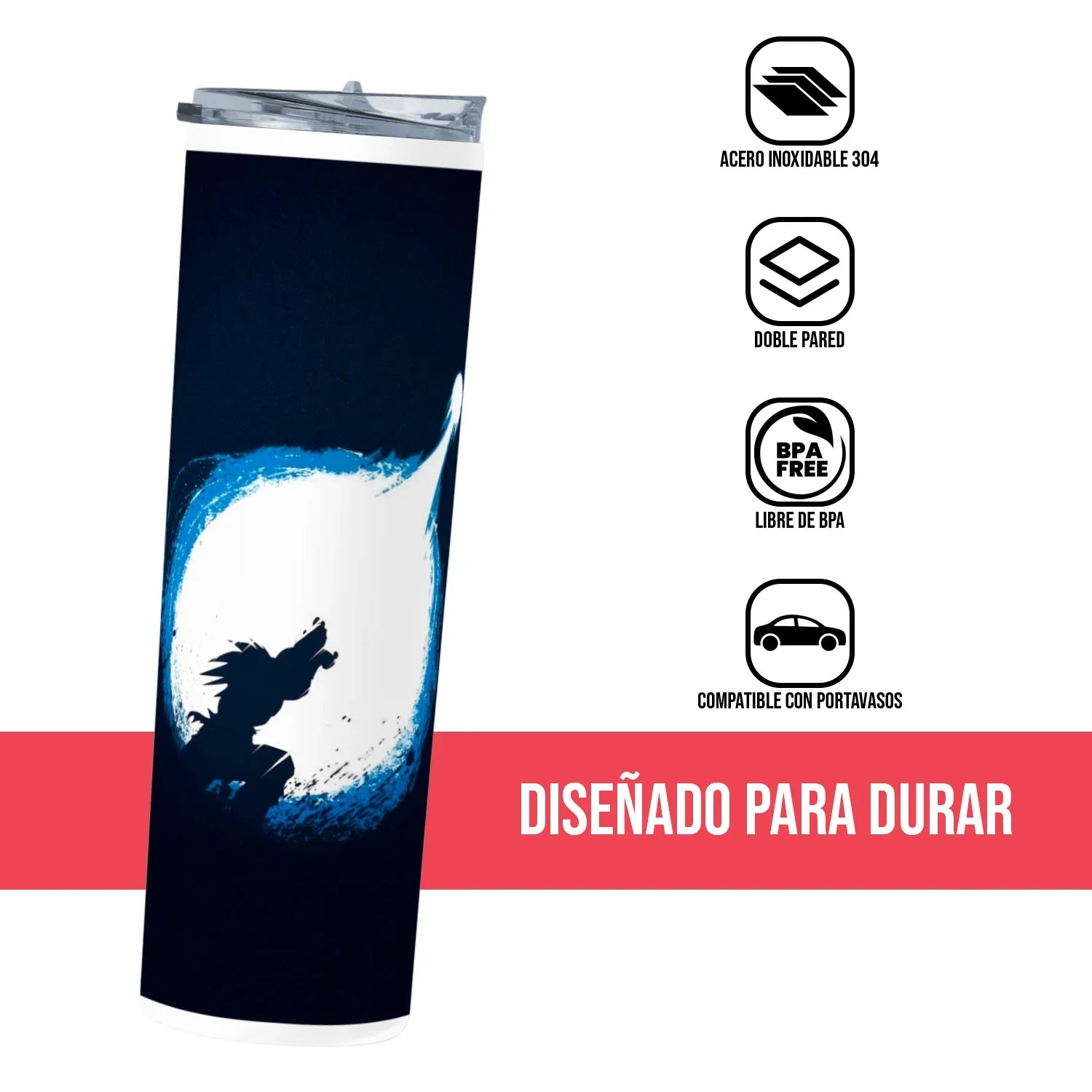 Termo Skinny Tumbler 20 oz de acero inoxidable - Dragon Ball Kame Hame Ha