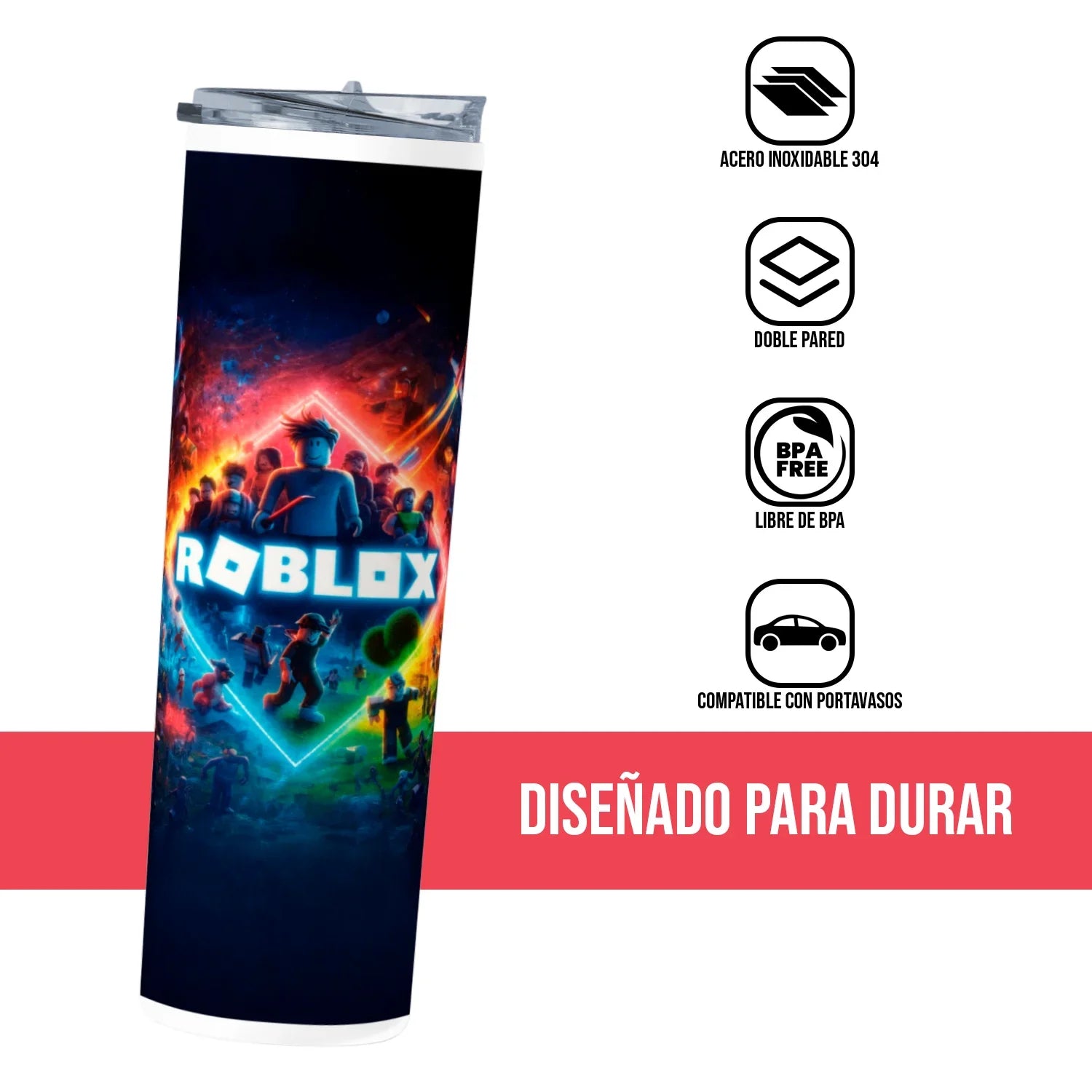 Termo Skinny Tumbler 20 oz de acero inoxidable - Roblox