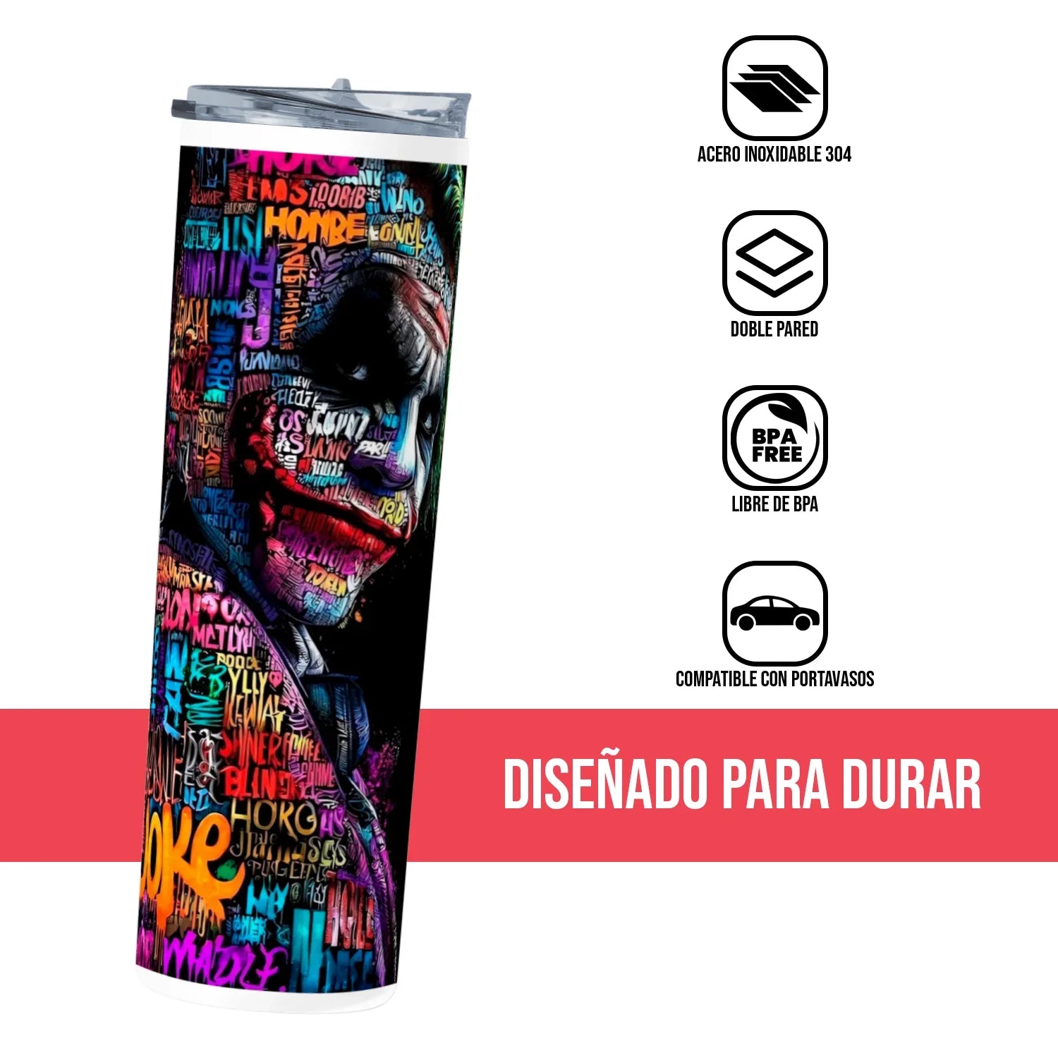Termo Skinny Tumbler 20 oz de acero inoxidable - The Joker Graffitti