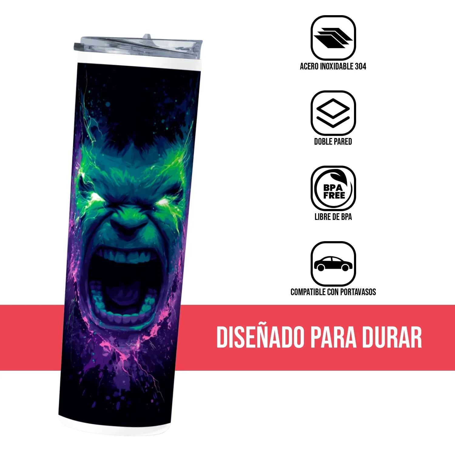 Termo Skinny Tumbler 20 oz de acero inoxidable - Hulk