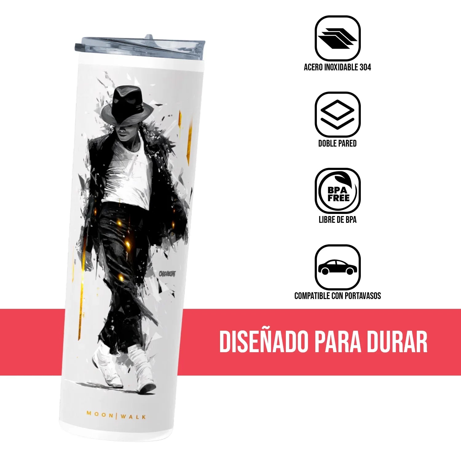 Termo Skinny Tumbler 20 oz de acero inoxidable - Moonwalk Michael Jackson