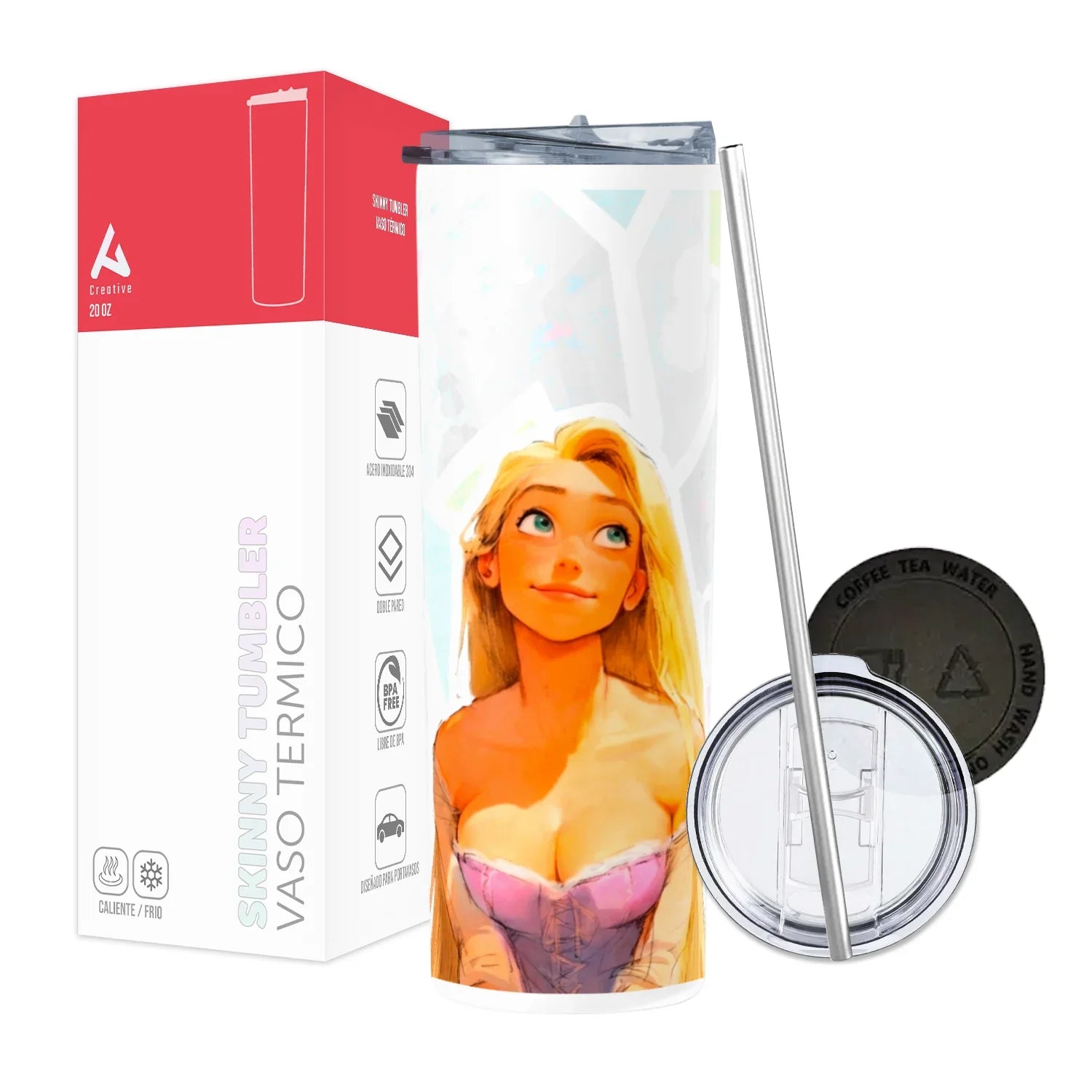 Termo Skinny Tumbler 20 oz de acero inoxidable - Rapunzel Fan Art