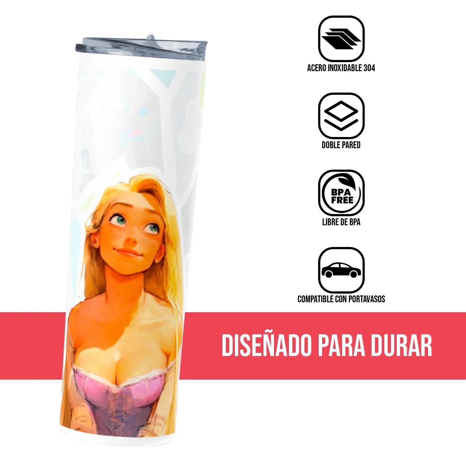 Termo Skinny Tumbler 20 oz de acero inoxidable - Rapunzel Fan Art