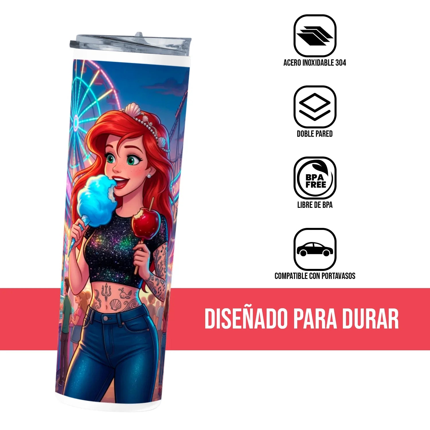 Termo Skinny Tumbler 20 oz de acero inoxidable - Rebel Sirenita